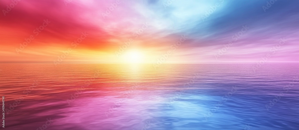 Aufkleber Vibrant sunset reflection on calm ocean waves creating a serene and colorful atmosphere with gentle light patterns on the water surface
