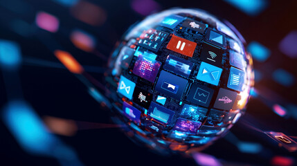 Digital globe showcasing multimedia technology and connectivity