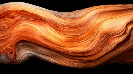  a close up of a piece of wood with a wavy pattern on it, set against a black background The wood appears to be a light brown color, with a smooth, glossy finish T