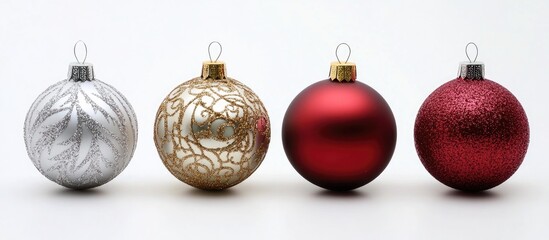 Elegant Christmas ornaments in silver gold red and glittering styles with blank space for text festive holiday design elements