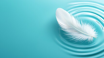 Naklejka premium a white feather floating in the water on a blue background The feather is in the center of the image, with the water rippling around it, creating a mesmerizing eff