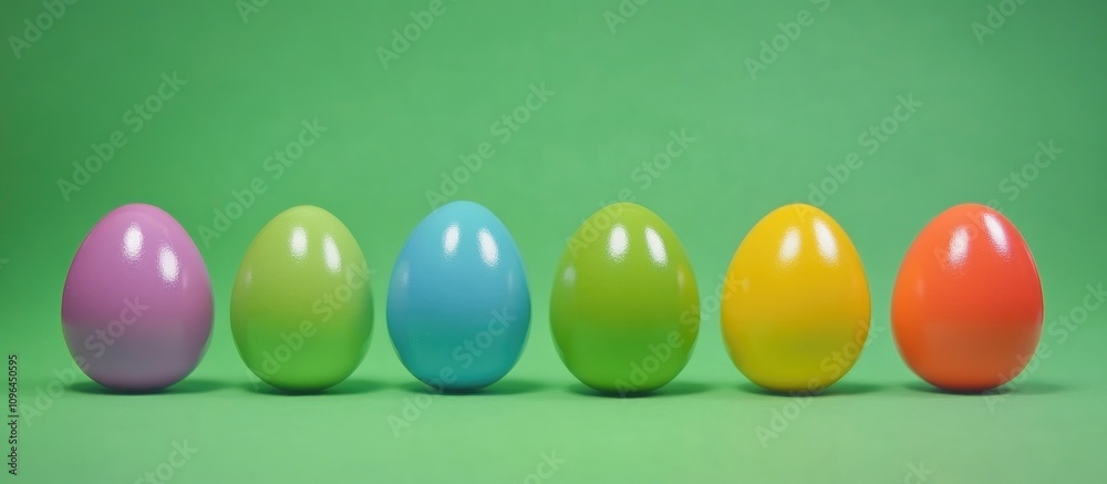 Aufkleber vibrant easter eggs displayed in a row against a bright green background celebrating springtime and 