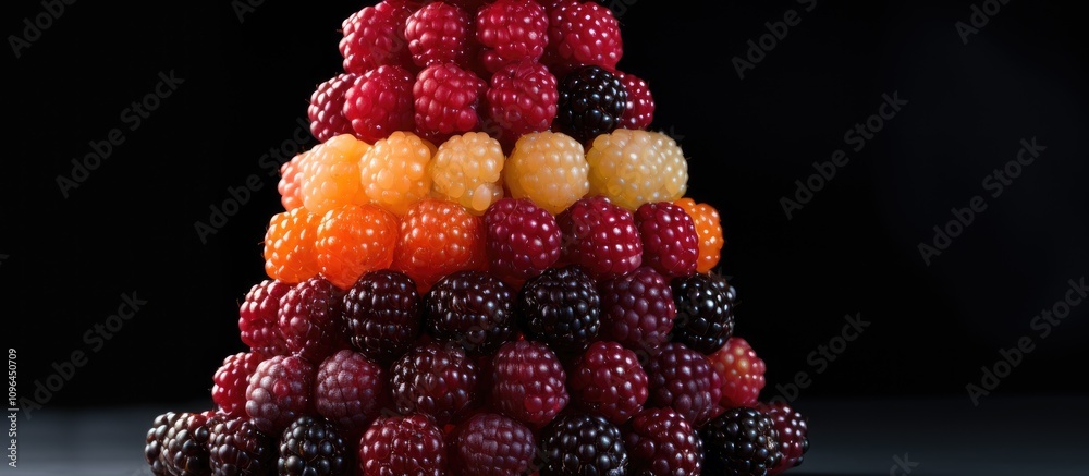 Poster colorful stacked marmalades shaped like raspberries and blackberries creating a vibrant texture agai