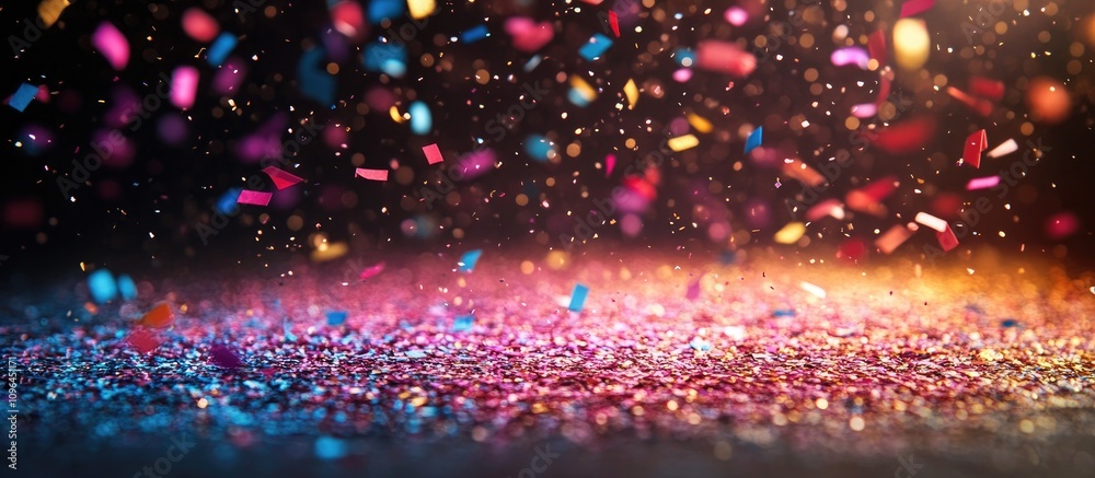 Leinwandbilder vibrant circle of colorful confetti raining down with shimmering particles on a blurred background c