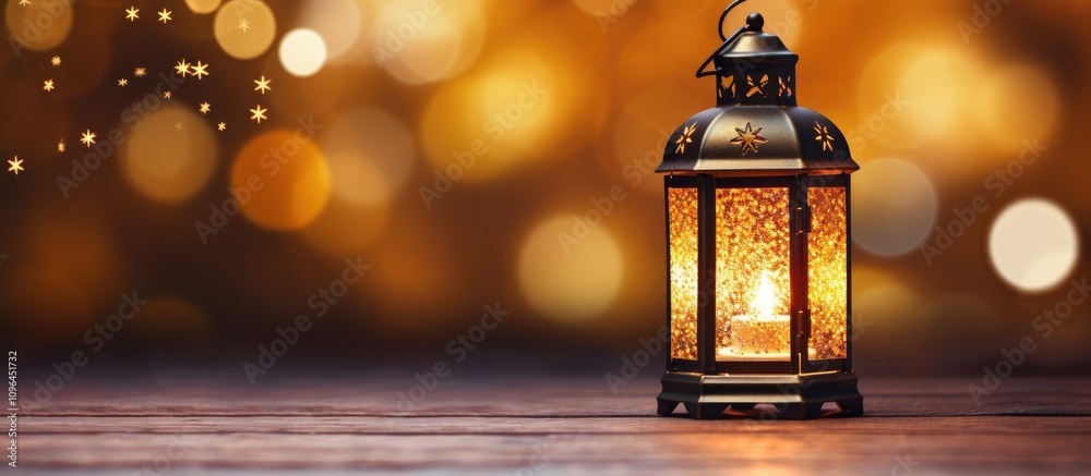 Poster Festive lantern glowing against a blurred bokeh backdrop creating an inviting space for custom text for Christmas or holiday greetings