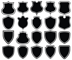 Set of  Shield icon. Collection of protect shield. Vector security shield badge. Knight award contours and linear signs Heraldic shield set.