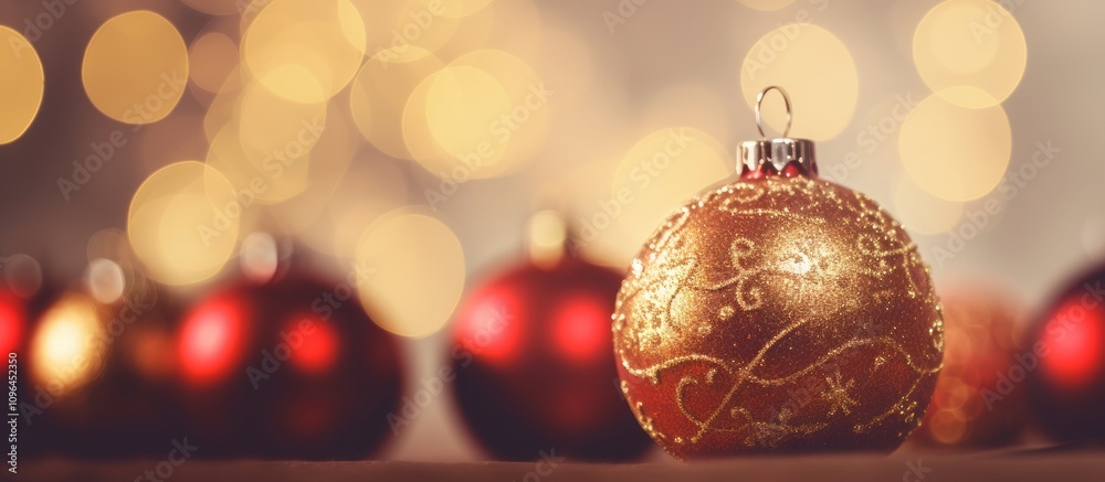 Aufkleber festive christmas ornaments with soft focus background and bokeh lights creating a warm holiday atmo