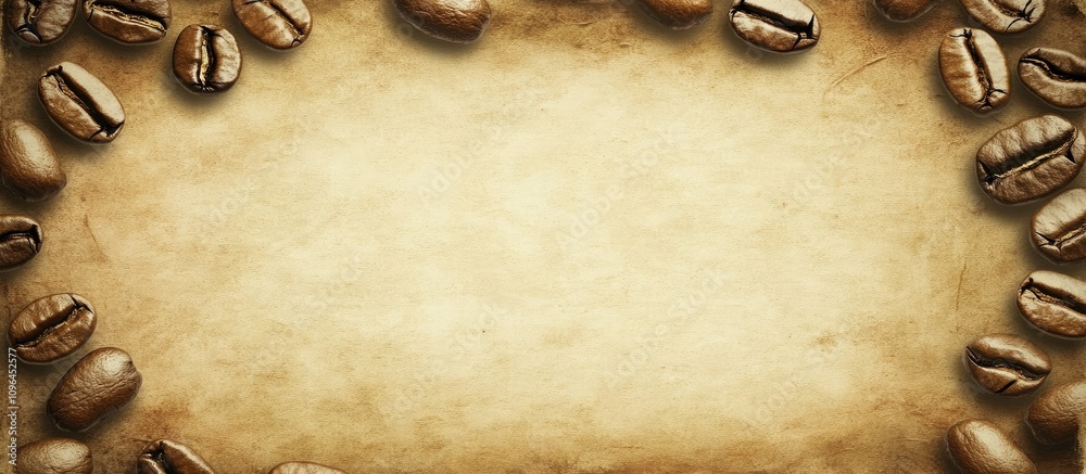 Poster coffee beans arranged on a textured vintage background creating a rustic and warm coffee-themed atmo