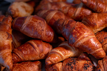 Freshly baked croissants displayed at a hotel buffet in Turkiye during breakfast hours