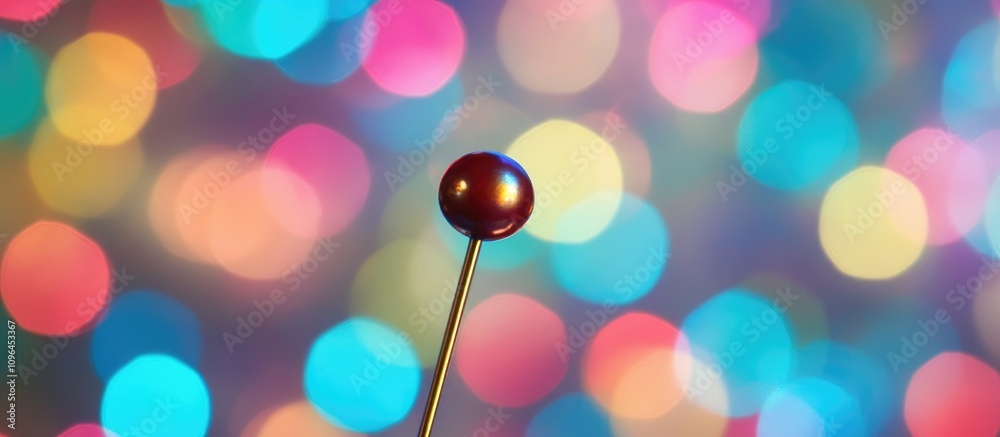 Poster Close up of a decorative pin with colorful bokeh lights in the background creating a festive holiday atmosphere.