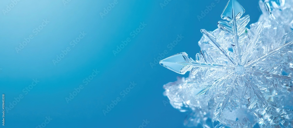 Leinwandbilder intricate crystal snowflake close-up on serene blue background showcasing delicate patterns and wint