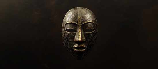 Stylish antique mask displayed against a dark background highlighting intricate details and craftsmanship artisan culture artistry.