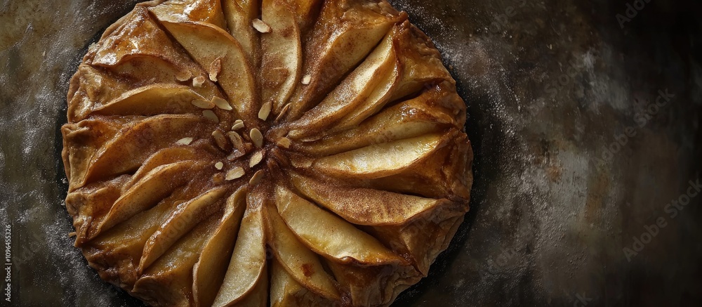 Aufkleber cinnamon almond flake apple galette beautifully arranged with golden crust and fresh apple slices on