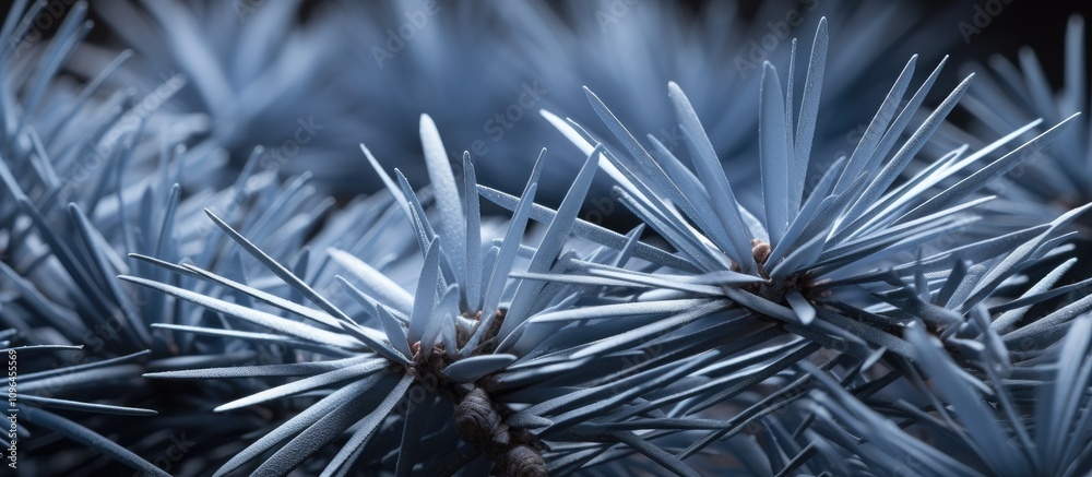 Aufkleber close up of blue gray sharp needles of an evergreen tree creating a serene winter ambiance suitable 