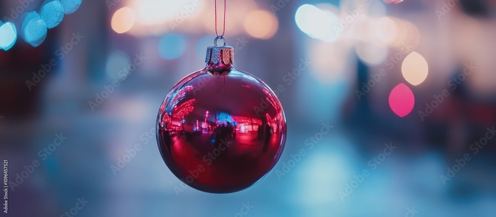 Poster bright red christmas ornament with bokeh background creating a festive and joyful holiday atmosphere