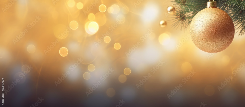 Poster Elegant Christmas ornament hanging on tree branch with warm bokeh background and soft glowing effects creating a festive atmosphere.