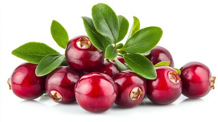 Vibrant Red Cranberries with Fresh Leaves
