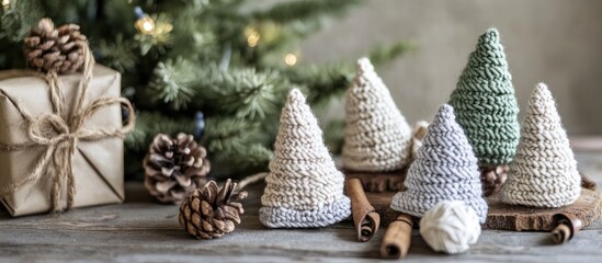 Knitted Christmas Decor with Eco Friendly Gifts and Thread Trees Celebrating Zero Waste Holidays and Cozy Festive Vibes