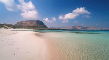 Obraz premium Beautiful Greek island beach with crystal-blue water and soft sand