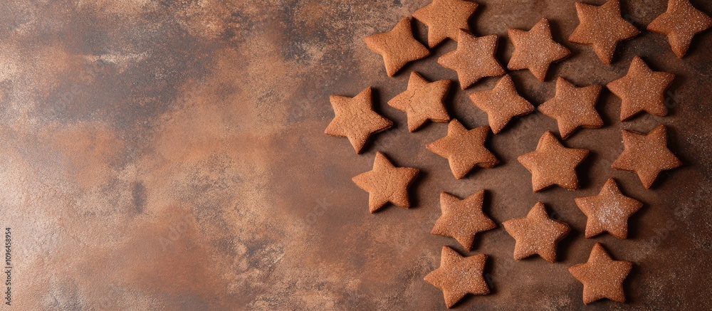 Aufkleber Cinnamon star cookies arranged on a rustic surface with empty space for text ideal for festive food promotions or holiday-themed designs
