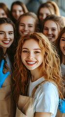 Fototapeta premium Smiling Woman with Red Hair Among Friends