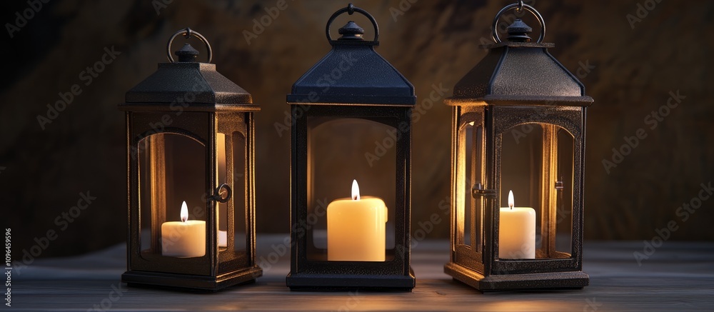 Poster festive christmas lanterns with glowing candles creating a warm and inviting holiday atmosphere