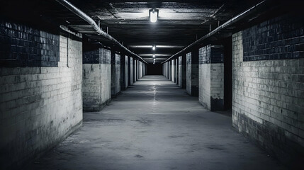 Dark, Brick Tunnel Extends into Mysterious Darkness
