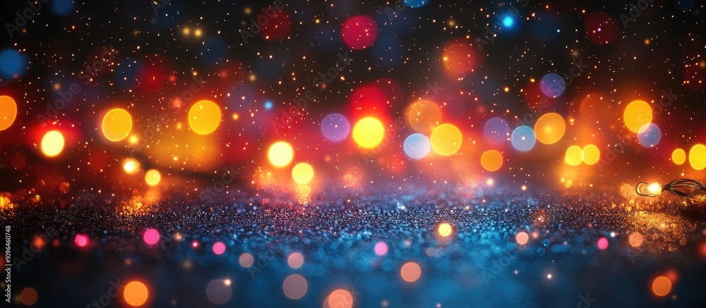 Aufkleber Vibrant glowing lights and bokeh effect on dark background for festive and decorative themes
