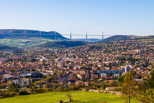Panoramic View of the Viaduct and the City of Millau