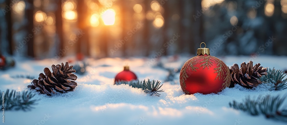 Aufkleber christmas scene with ornaments pine cones and snow creating a festive atmosphere for holiday greetin