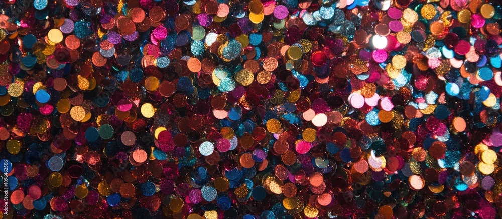 Poster multicolored abstract bokeh background with defocused shiny sequins creating a vibrant and colorful 