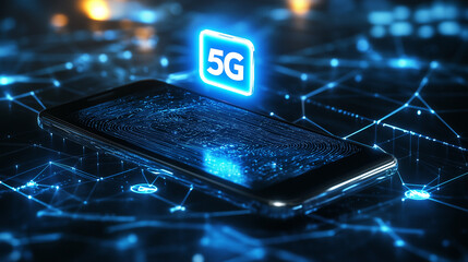 Modern Smartphone Showcasing 5G Connectivity and High-Speed Network Graphics