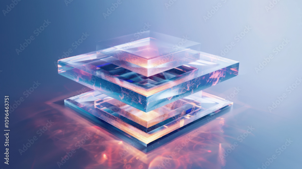 Poster exploring holographic user interface design geometric floating menu systems in transparent digital l
