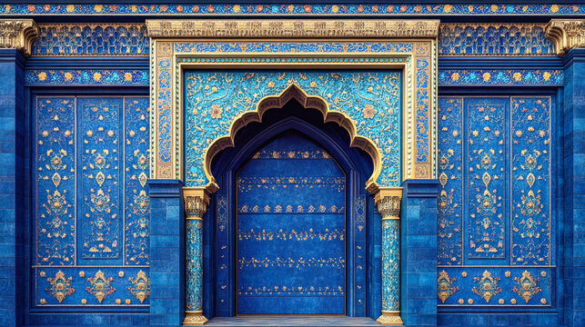 Islamic tile design with arabesque motifs and vibrant colors
