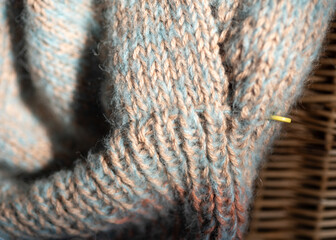 close-up view of beautiful needlework in process, needlework concept, home production, beautiful knitted, crocheted work