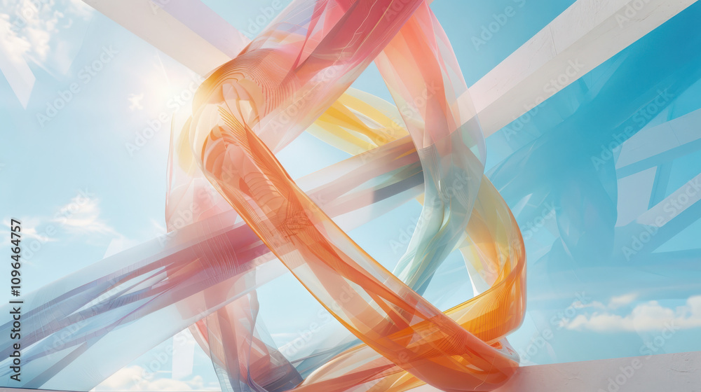 Poster visualizing string theory cosmic geometric layers in soft pastel hues abstract physics environment m