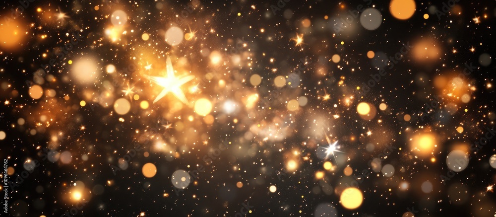 Poster sparkling golden bokeh background with luminous stars and festive ambiance for elegant holiday desig