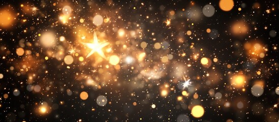 Obraz premium Sparkling golden bokeh background with luminous stars and festive ambiance for elegant holiday designs