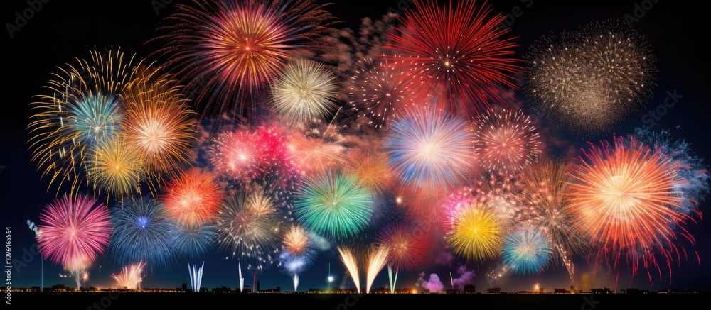 Leinwandbilder Vibrant fireworks display illuminating the night sky with an array of colors and patterns celebrating festive occasions