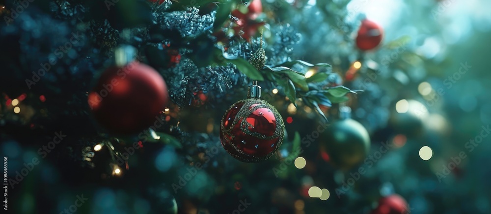Aufkleber christmas festive decorations with ornaments and twinkling lights on a tree creating a warm holiday 