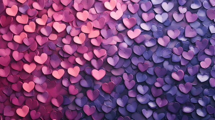 vibrant pattern of purple and pink hearts creates joyful atmosphere