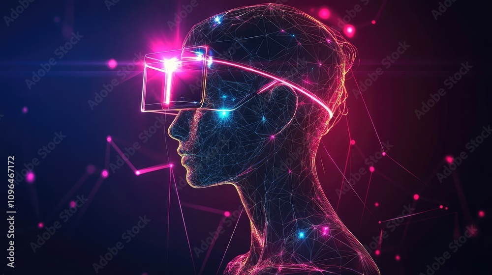 Poster concept of ai ethics visualized with glowing geometric patterns balancing decision-making illustrati