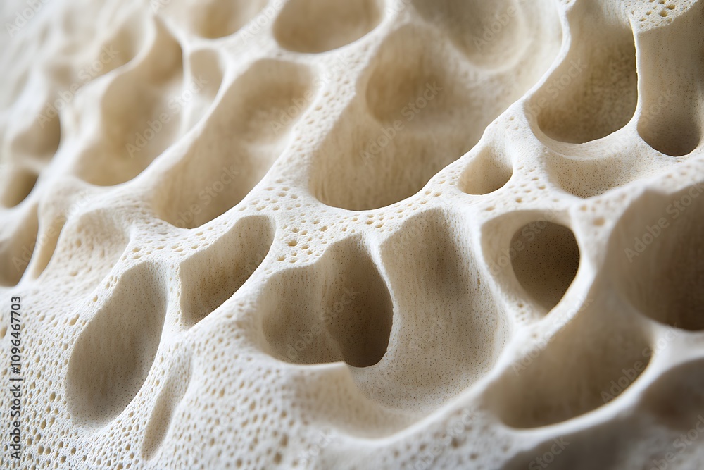 Poster Close-up of porous bone structure, showing intricate network of cavities and channels.