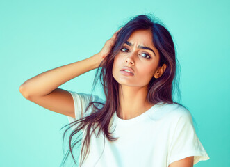 Fototapeta premium young indian woman standing with confused expression