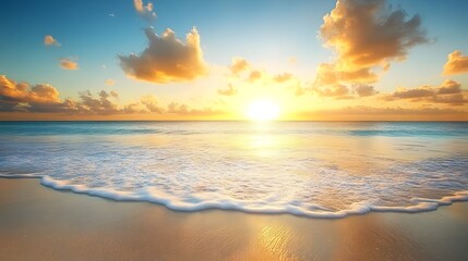 Obraz premium Breathtaking sunset over calm ocean waves with vibrant colors.