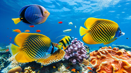 Beautiful underwater ocean view with sea fish coral plant