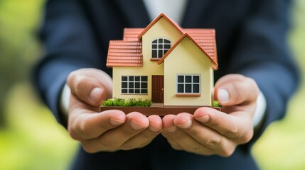 Real Estate Agent Conducting Property Valuation with Model House