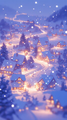 snowy village, countryside, Merry Christmas and Happy New Year banner with copy space