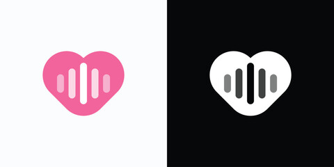 Obraz premium Sound wave vector logo design in heart shape with modern, simple, clean and abstract style. Icon for business, podcast, music and personal branding.