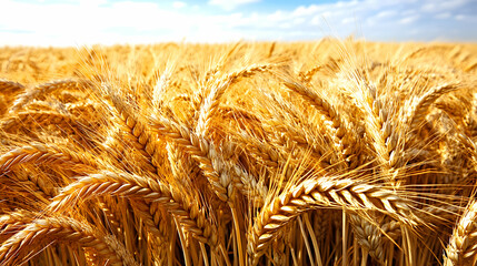 Golden Wheat Field: Ripe Ears of Grain Bask in Sunlight